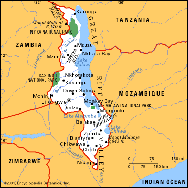 malawi politique carte